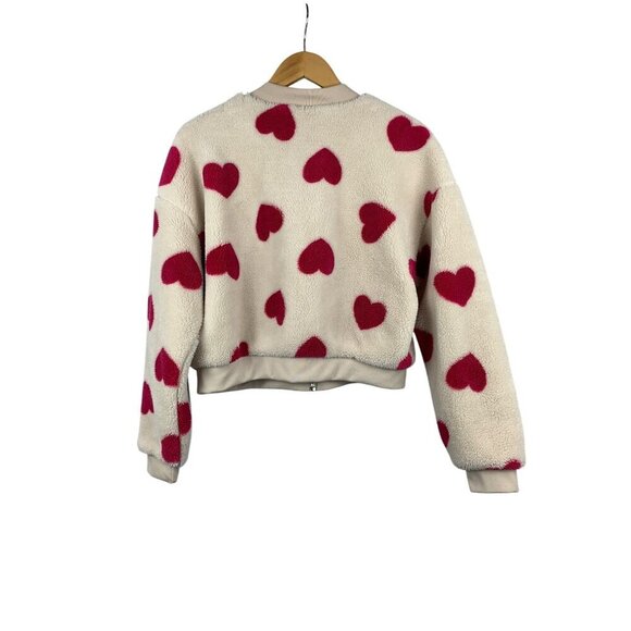 No Boundaries L Faux Fur Heart Print Zip-Up Jacket - Picture 2 of 6